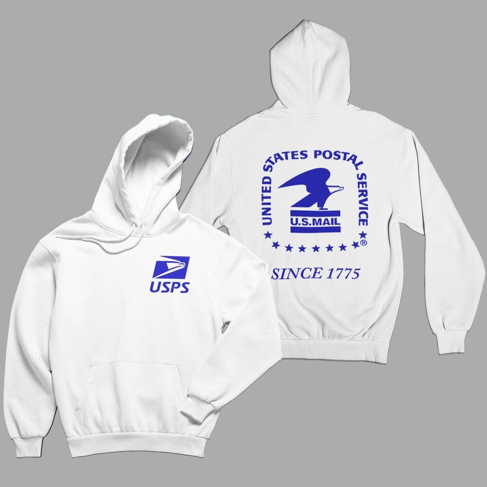 NEW Postal Service Since 1775 Front Back Print Fleece Pullover Hoodie WHITE